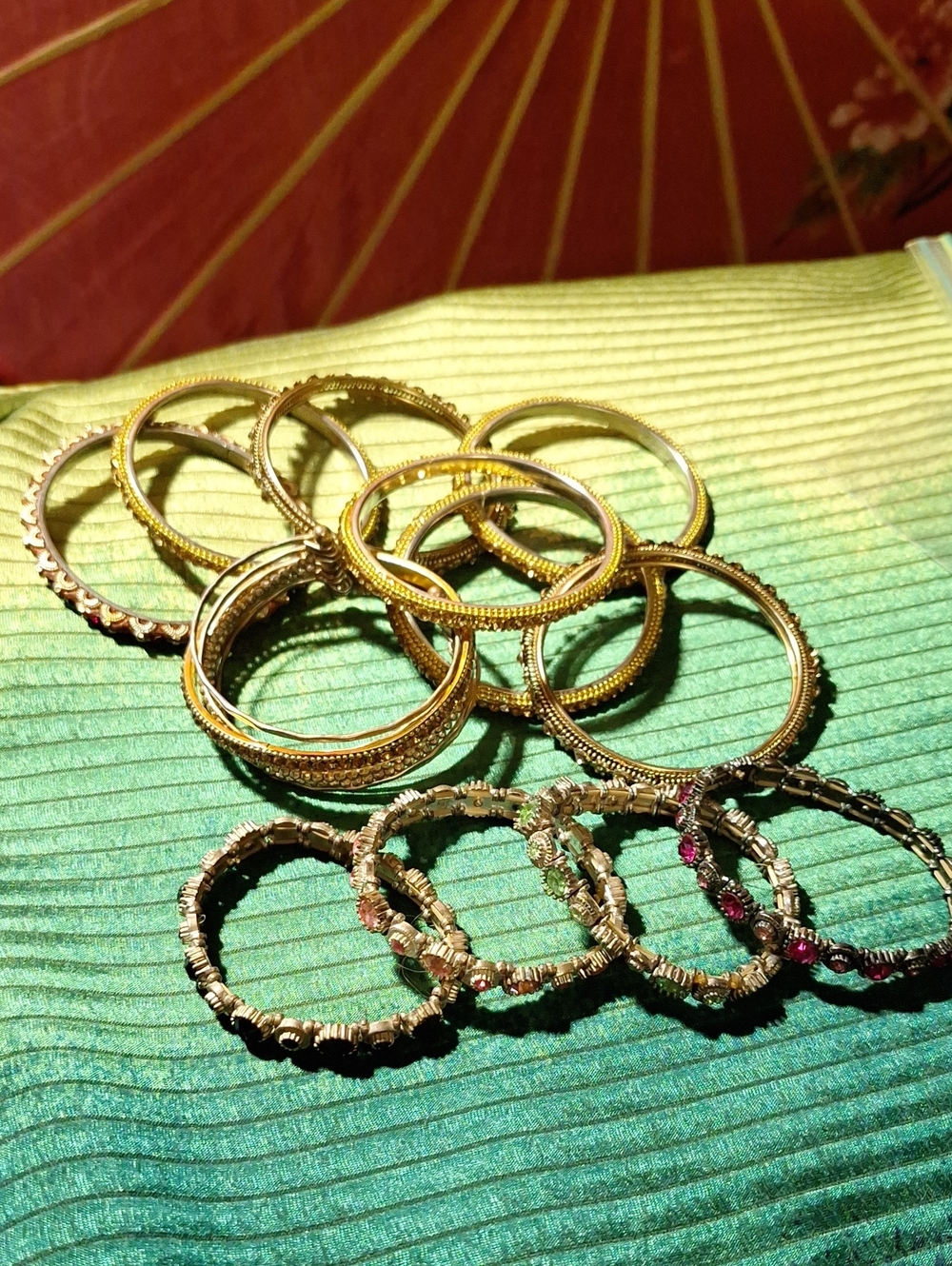 Gold Tone Textured Bangle Set - Women's Jewelry
